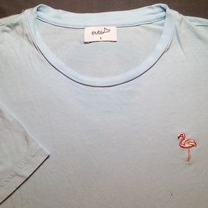 Eubi, Size Large, Aqua colored w/embroidered Flamingo, Short Sleeve T-shirt